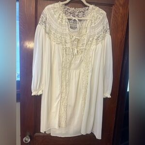 Vintage Radcliffe Peignoir Set Nightgown and Babydoll Robe Ivory Nylon Lace S